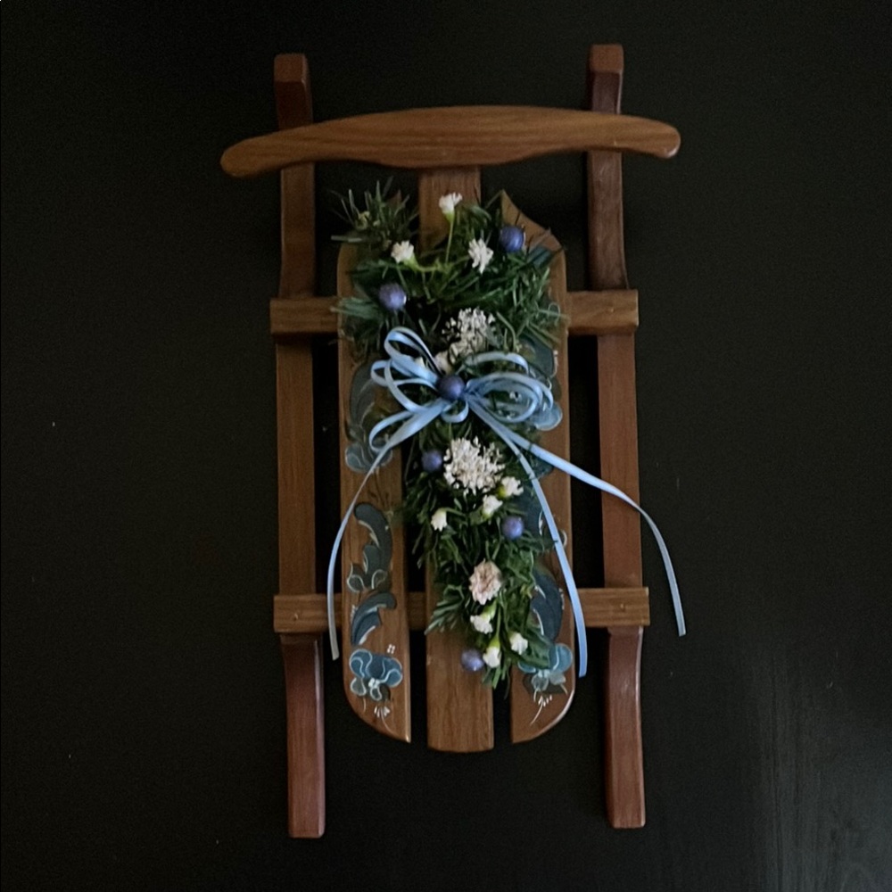 Decorative Wooden Sled with Floral Accents Rosemaling